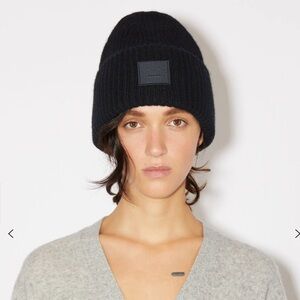 COPY - Acne Studios Face Logo Beanie Hat Black Wool
